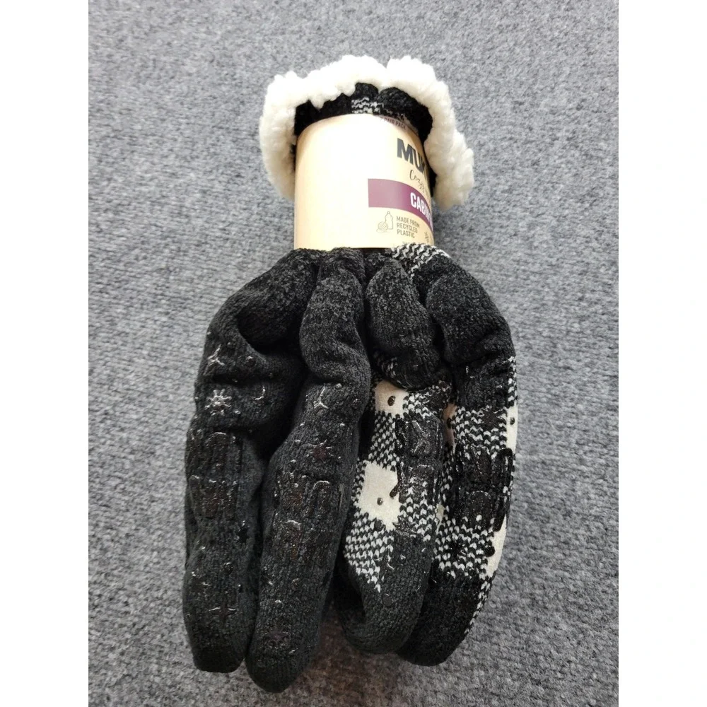 Muk Luks Cabin Socks 2 Pair Pack Buffalo Plaid Charcoal Grey S/M NEW